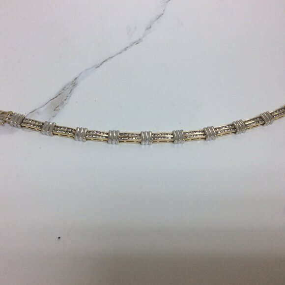 Lady's 14k Yellow Solid Real 2Tone Gold Diamond Fancy Link Bracelet 19.10g - Picture 5 of 9